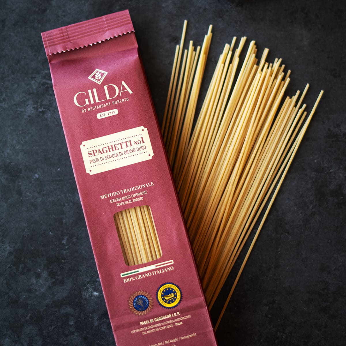 GILDA Spaghetti no1, pasta di Gragnano IGP, in bordeaux packaging