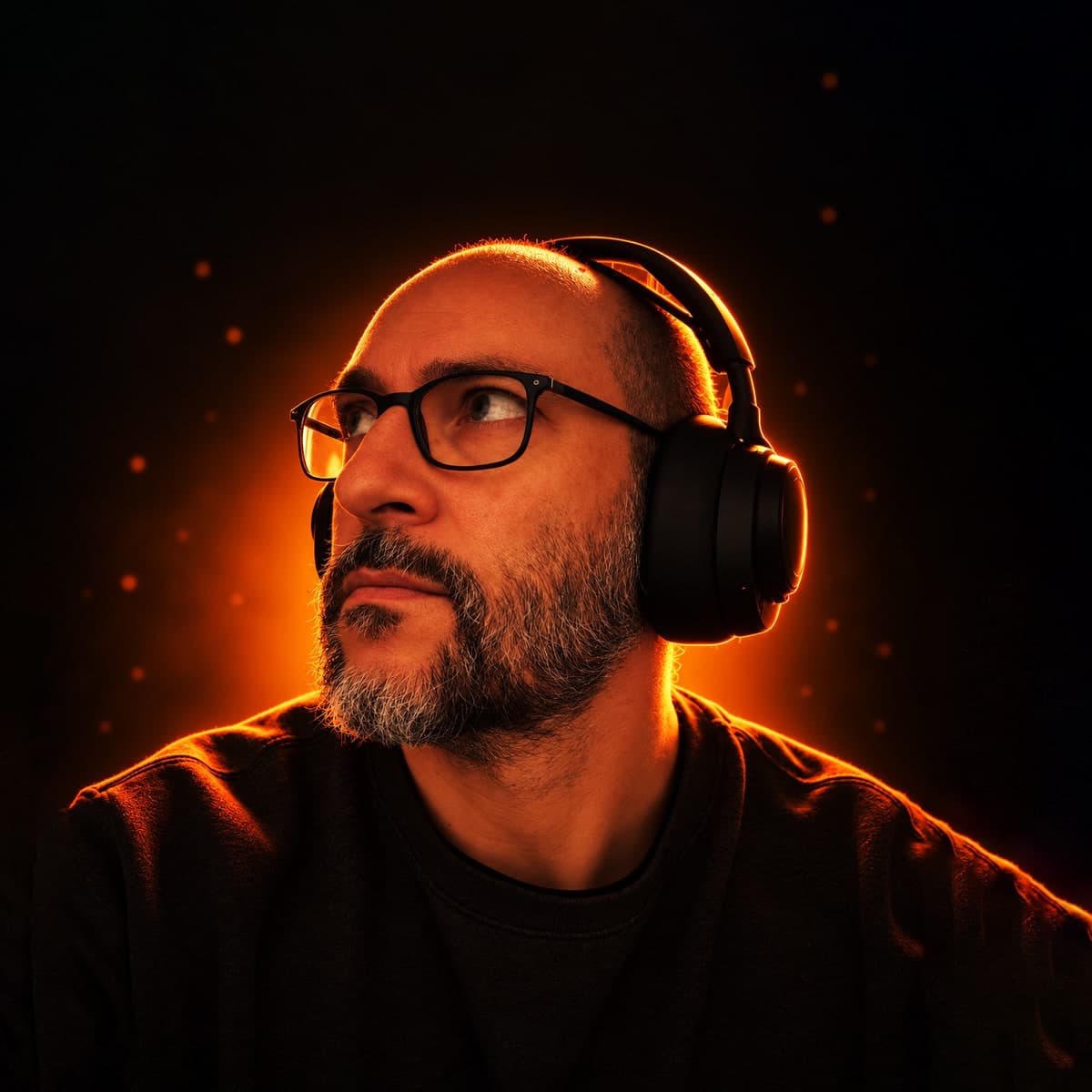 Cyril Busset, founder of Kerozene, lit in the studio's orange