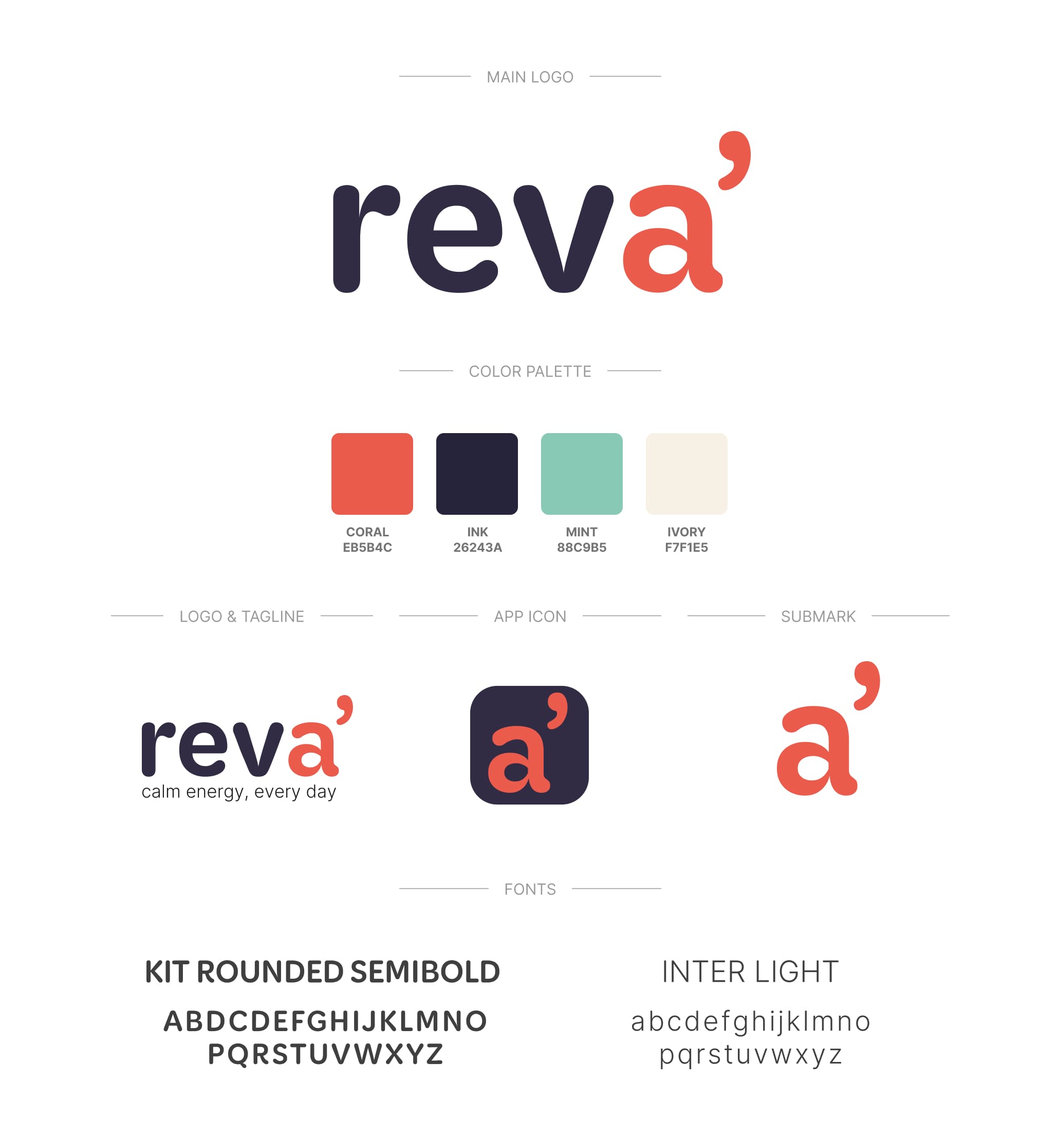 The REVA brand foundation: palette, type and photographic direction